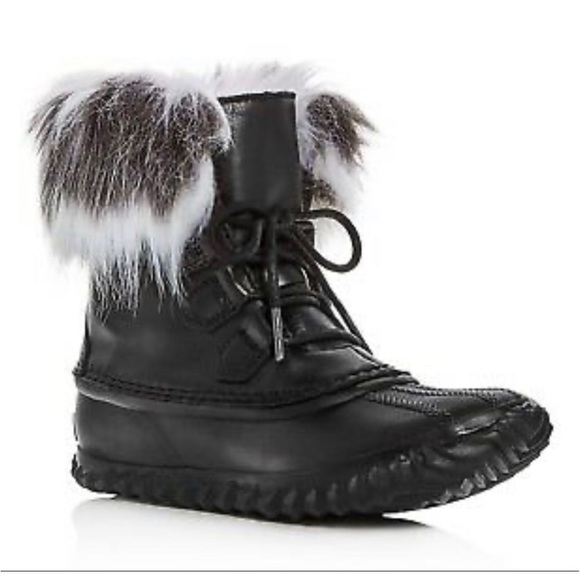 SOREL Women's Out N About Faux Fur Lux Winter Rain Snow Boots, Black, SOLD OUT - Picture 2 of 9